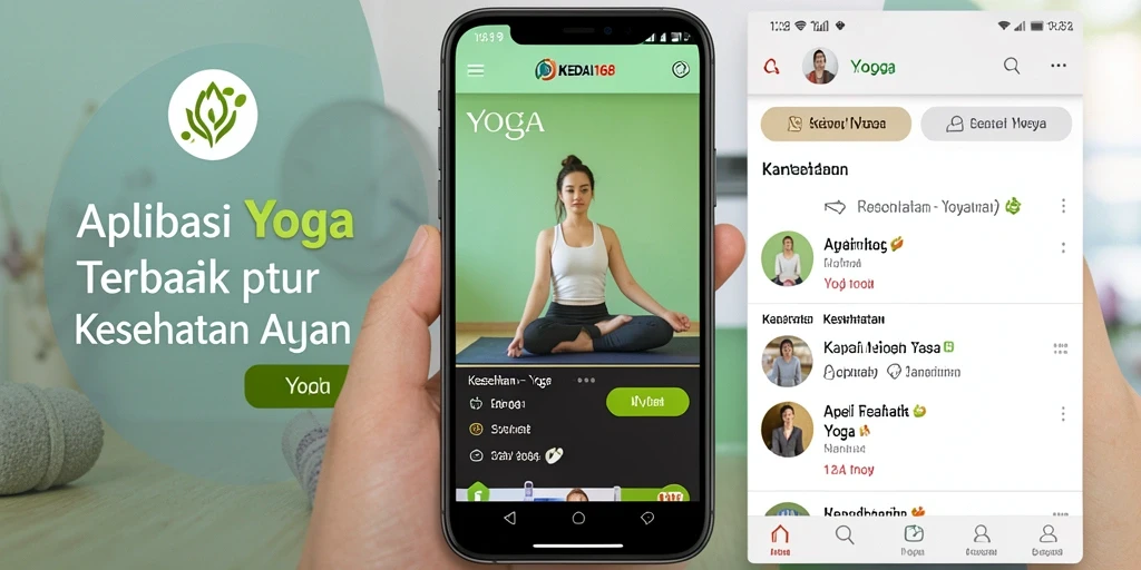Antarmuka aplikasi KEDAI168 yang menarik saat latihan Yoga.