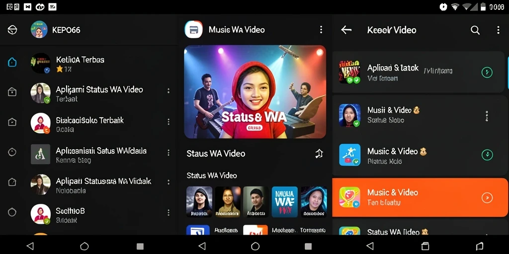 Antarmuka aplikasi KEPO66 dengan pilihan Status WA Video yang menarik.